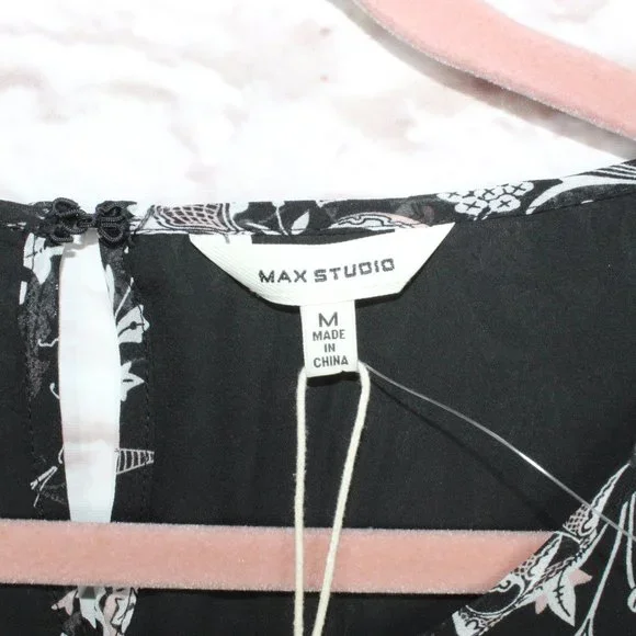 NEW Max Studio Black 100% Polyester Floral Cold Shoulder Sleeves Dress Size M - Picture 6 of 11